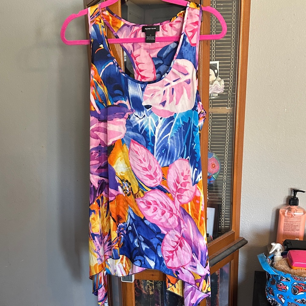 Spense Multicolor Floral Asymmetrical Tank Top